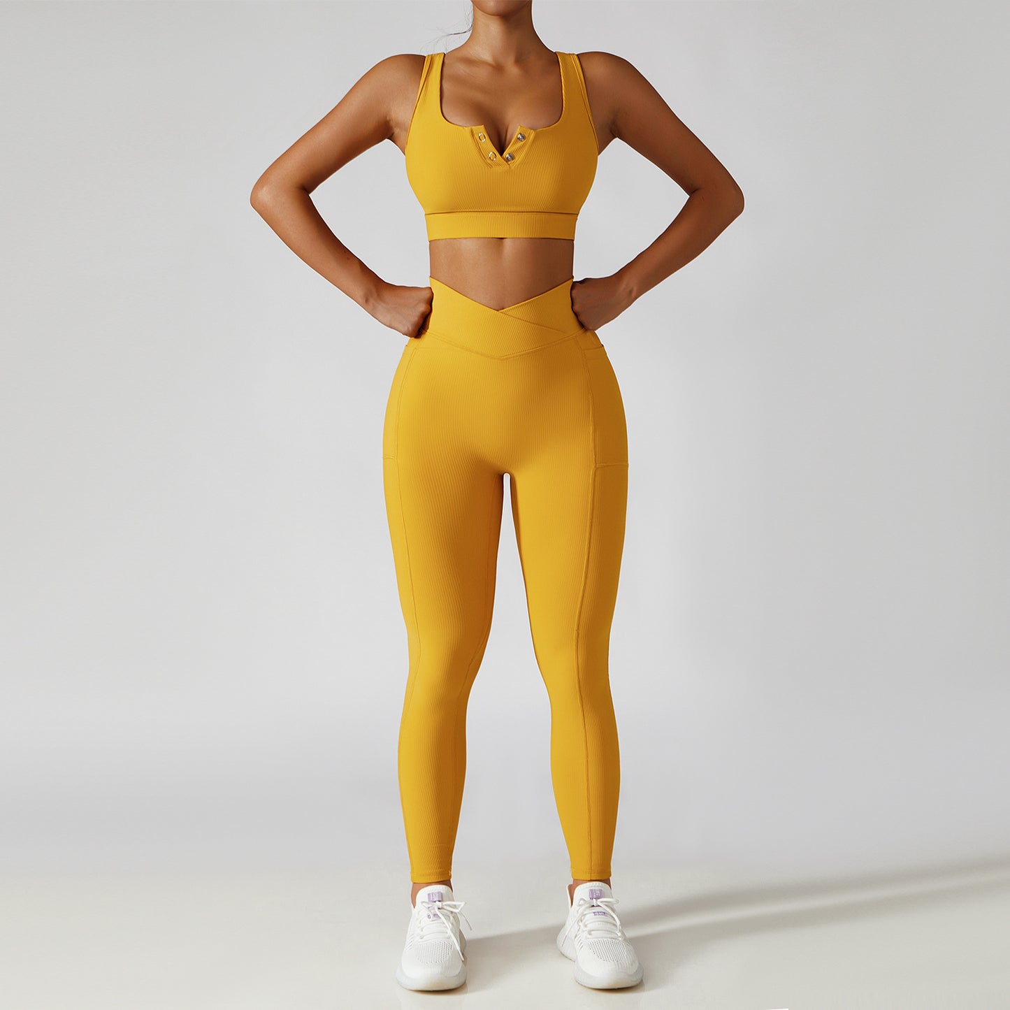 2 Pcs Ribbed Yoga Set