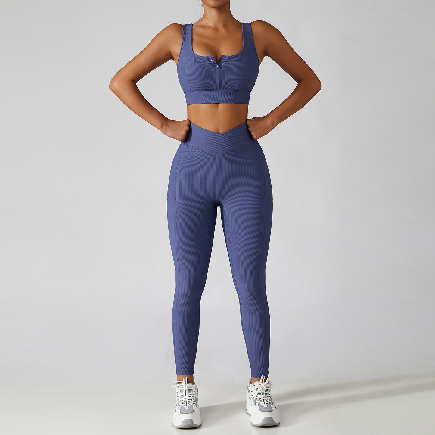 2 Pcs Ribbed Yoga Set