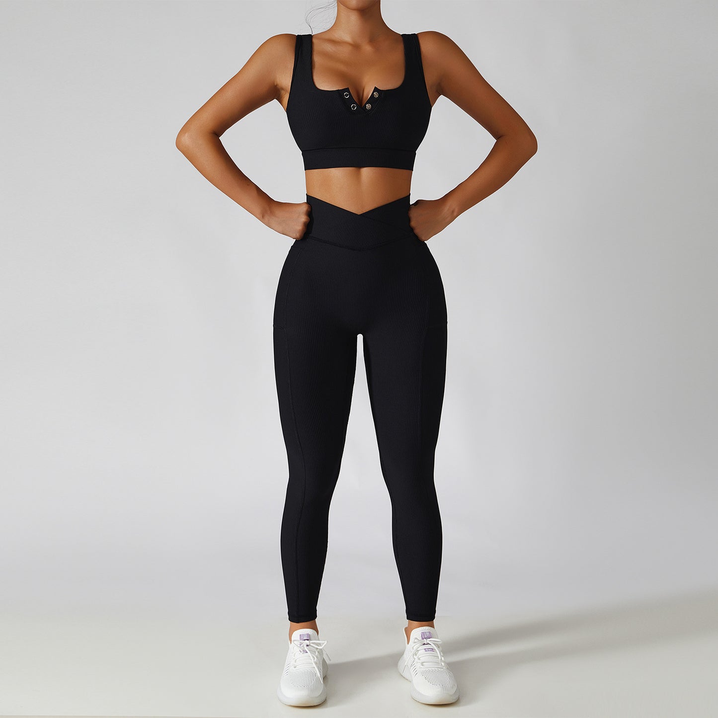 2 Pcs Ribbed Yoga Set
