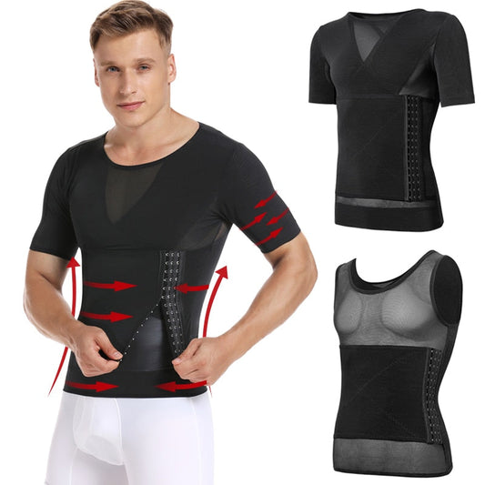 Mens Body Shaper Compression Shirts Abdomen Shapewear Tummy Slimming Sheath Gynecomastia Reducing Corset Waist Trainer Slim Tops-0